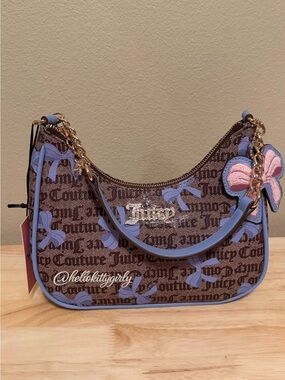 Juicy Couture Brown & Blue Bow Logo Shoulder Bag